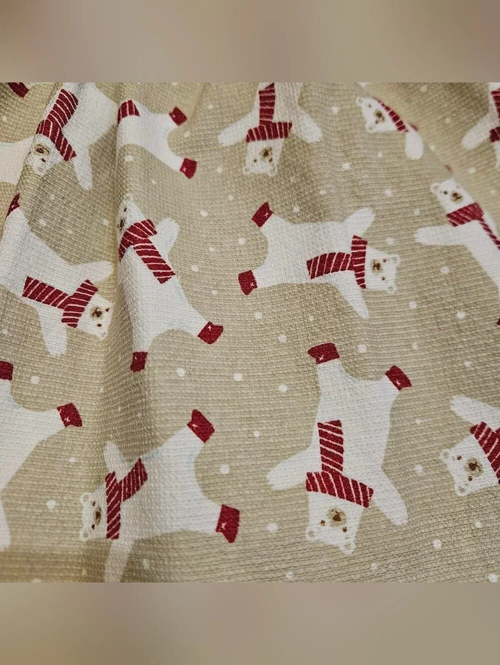 1 Handcrafted Potholder Attached To A Towel | Red + Tan | Polar Bears | Winter
